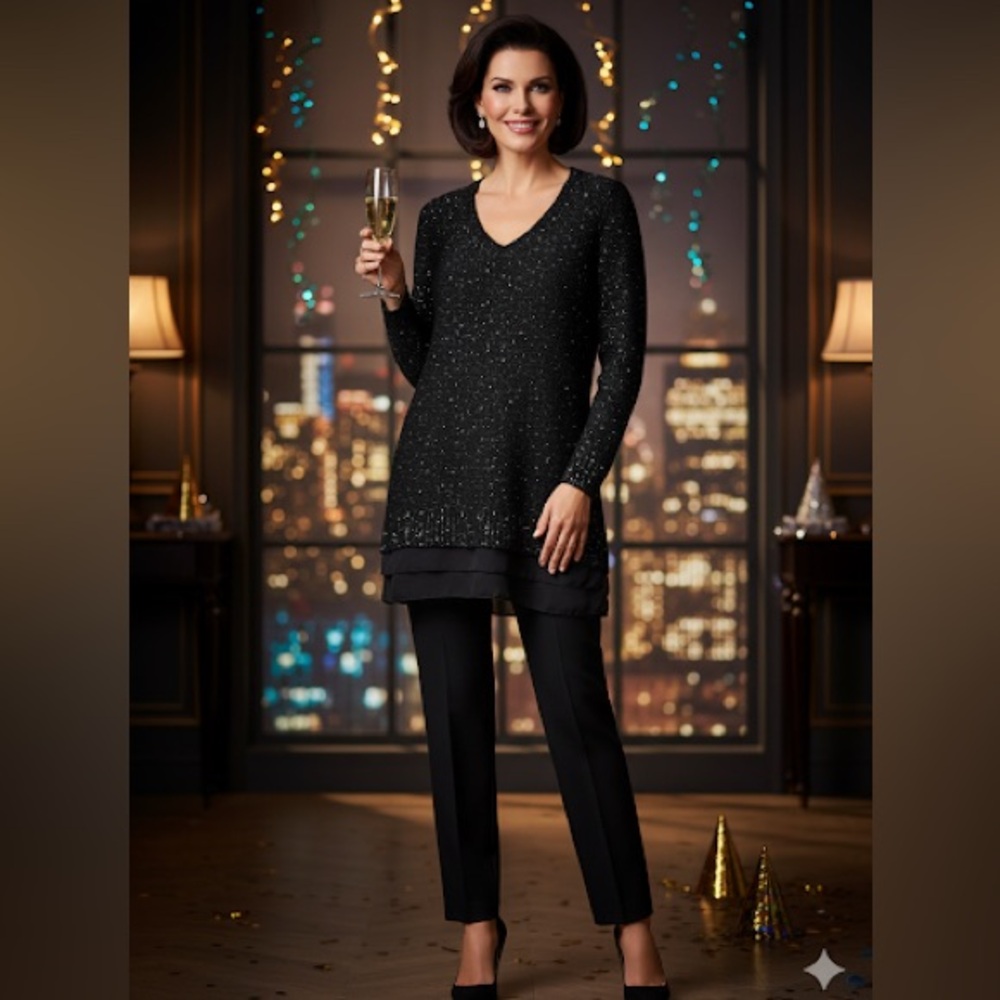LOFT  Black Sequins Sheer Cocktail Sweater Size Small